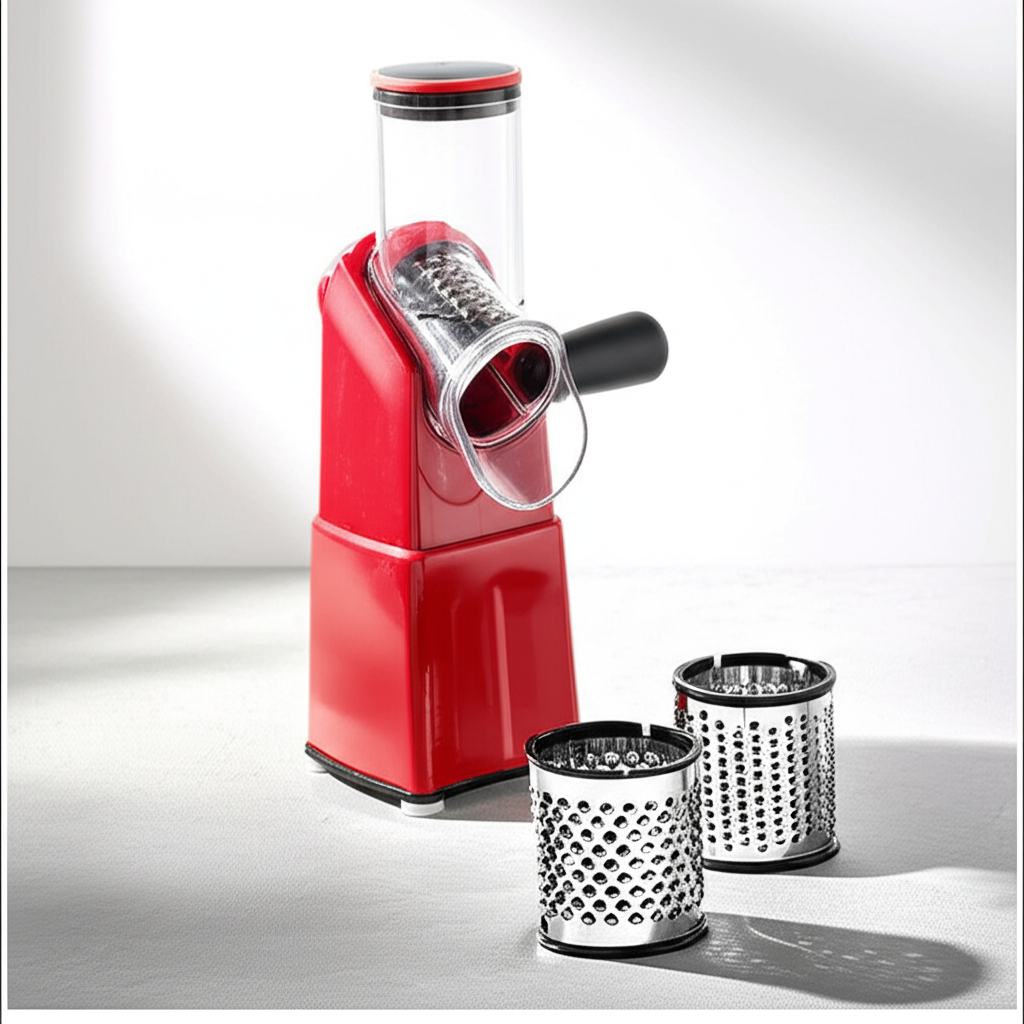 Geedel Rotary Cheese Grater & Mandoline Slicer: 3 SS Blades, Fast, Safe, Easy Clean