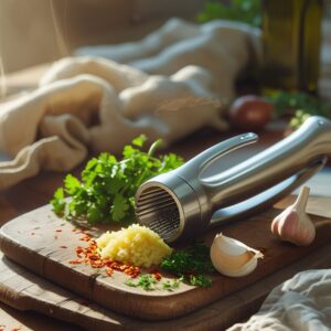 Garlic Press Set - Easy Mince, Peel & Clean - Rustproof Pro Tool