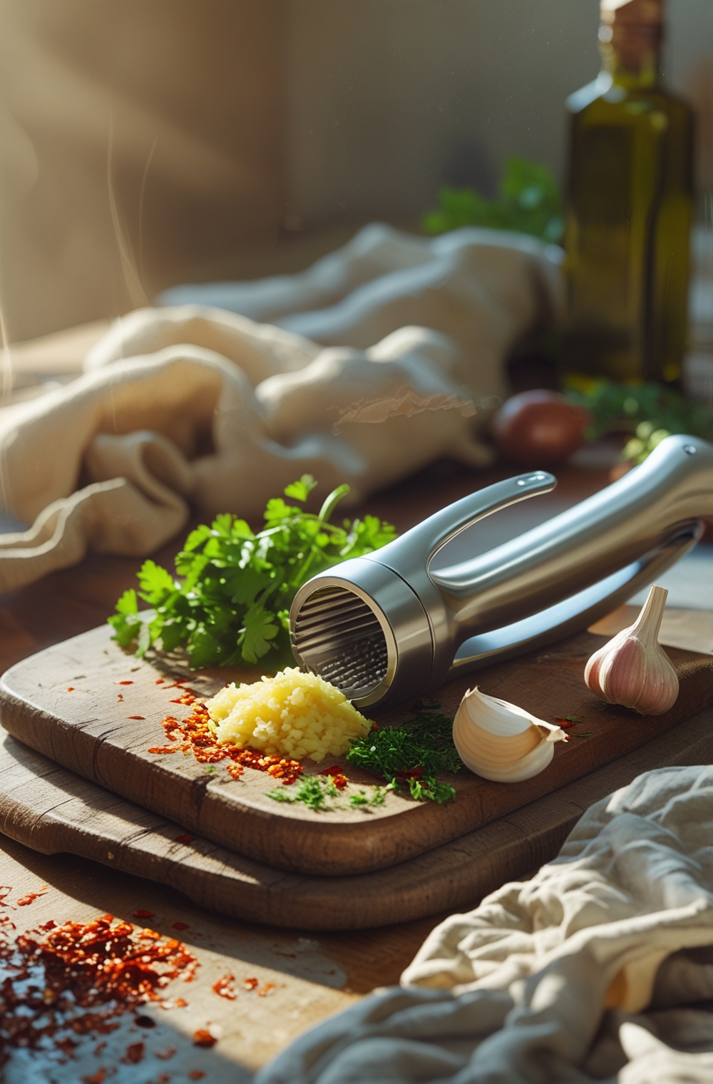 Garlic Press Set - Easy Mince, Peel & Clean - Rustproof Pro Tool
