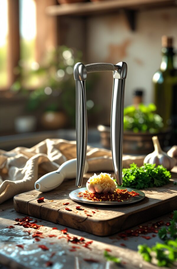 Garlic Press Set - Easy Mince, Peel & Clean - Rustproof Pro Tool - Image 2